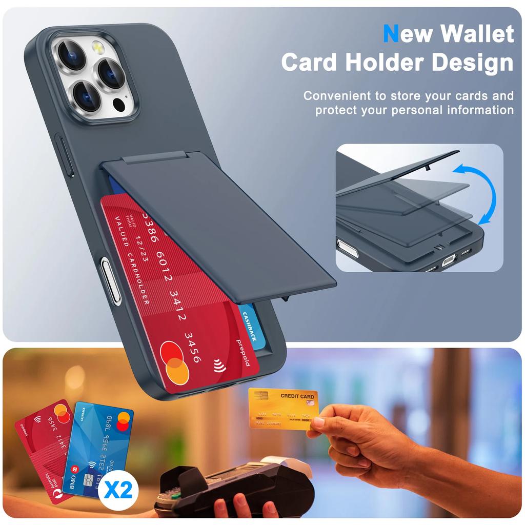 Walle Phone Case for For IPhone 16 Plus 15 14 13 12 Pro Max Shockproof Protective Anti-fall Cover t with Card Holder Kickstand