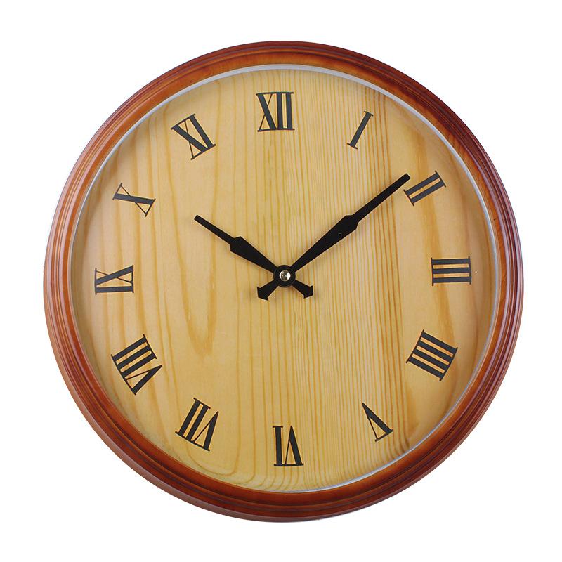 Household Wood Grain Wall Clock Silent Style Living Room Study Decoration Clock Precision Quartz Wall Clock