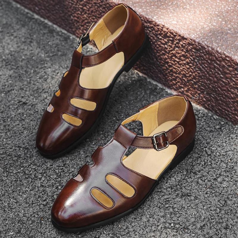 

Модный летний тренд Новые мужские гладиаторы с пряжкой Повседневная обувь Дышащие пляжные сандалии Уличные шлепанцы Черные Коричневые Размер 38-46 41