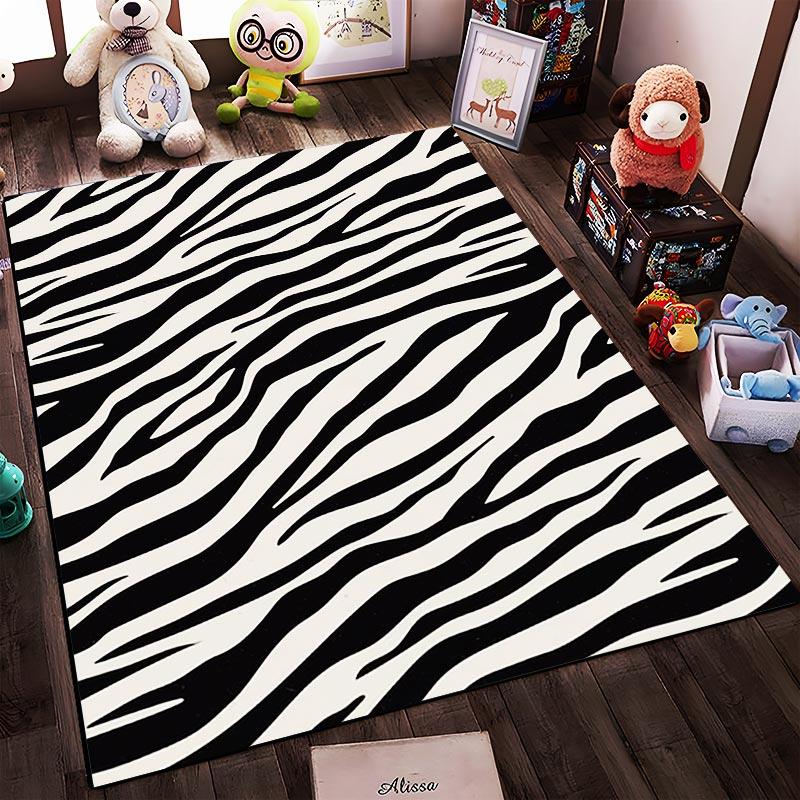 Modern Black and White Zebra Print Area Rug for Living Room Decor Suitable for use as an anti-slip for living room bedroom sofas