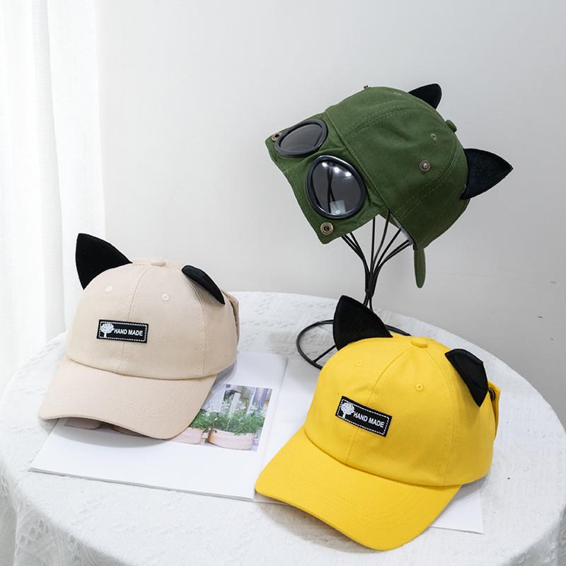 Fashionable Korean Style Aviator Glasses Cap With Cute Cat Ears Double-sided Wear Baseball Hat