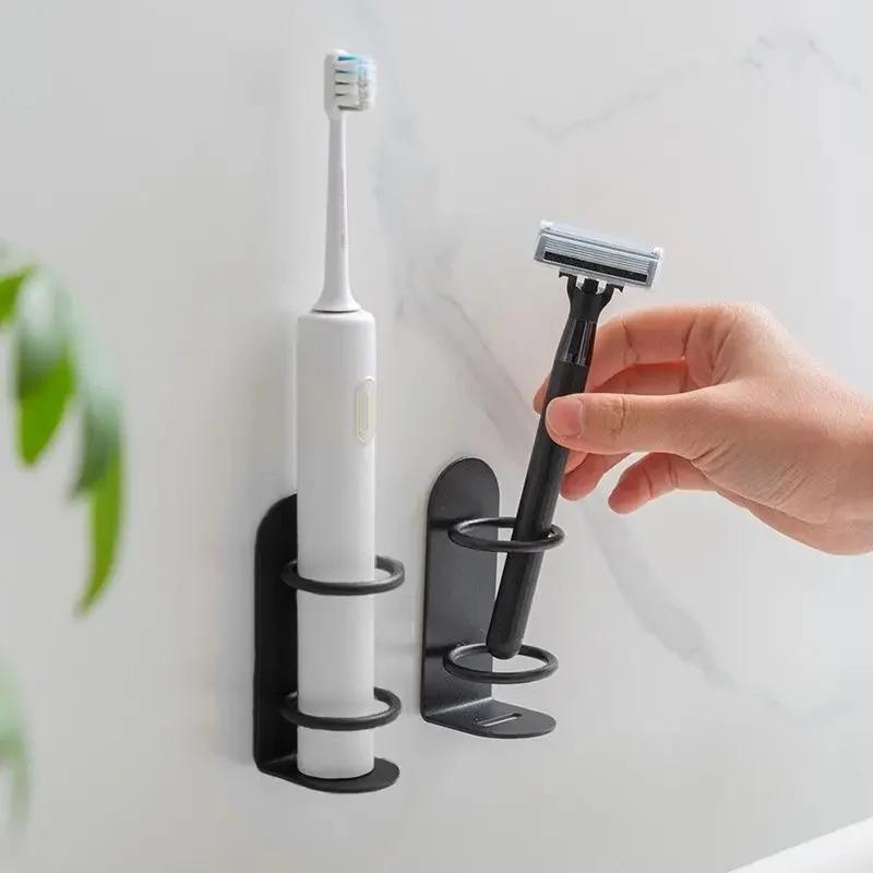 Wall Mounted Electric Toothbrush Holder Self Adhesive ABS Food Grade Ventilated Quick Drying Razor Holder Bathroom Organizer Bla