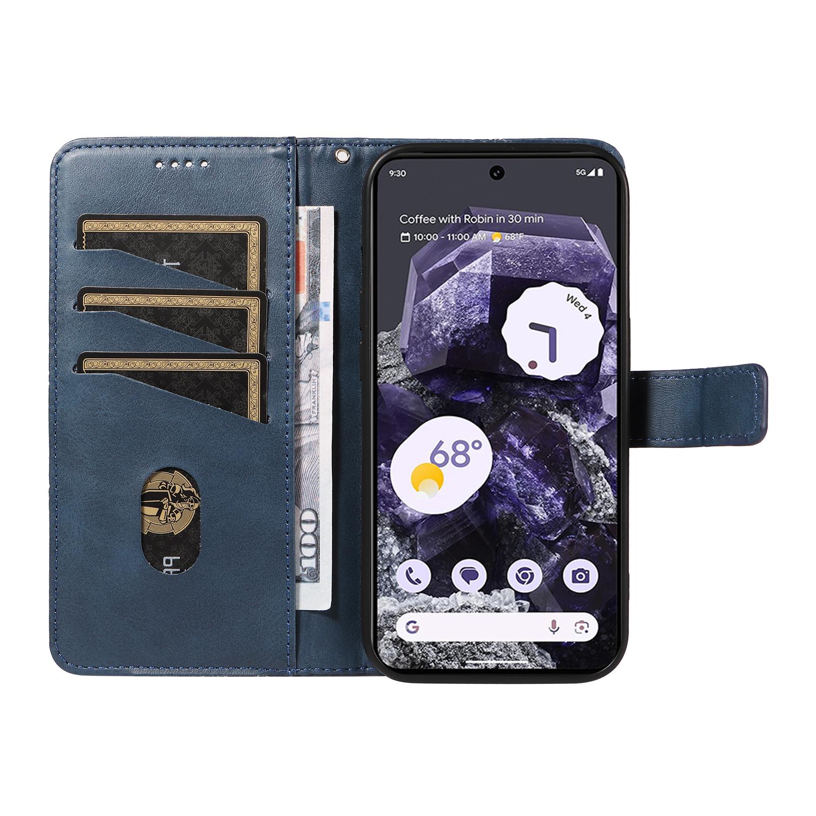 

For Google Pixel 9 Pro Case Geometric Line Wallet Leather Phone Cover Blue