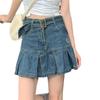 Vintage denim kort skjørt for kvinner plissert skjørt Sommer høy midje pakke Hip kort skjørt