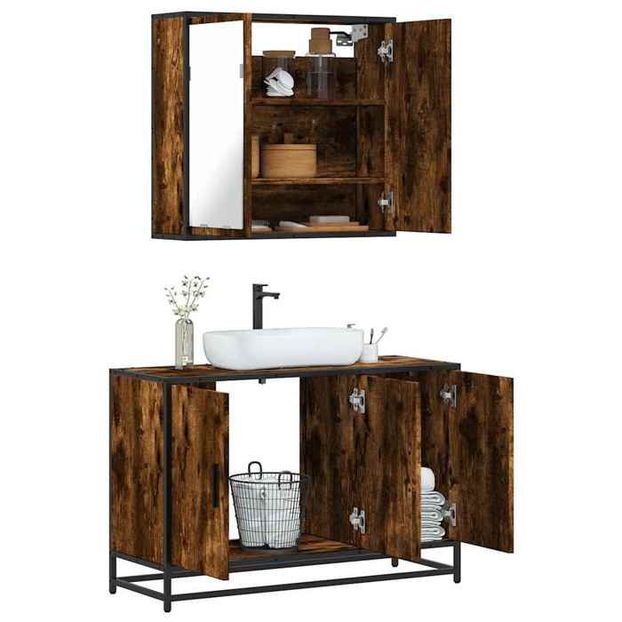 VidaXL 2-piece Bathroom Furniture Set Smoked Oak 3300892
