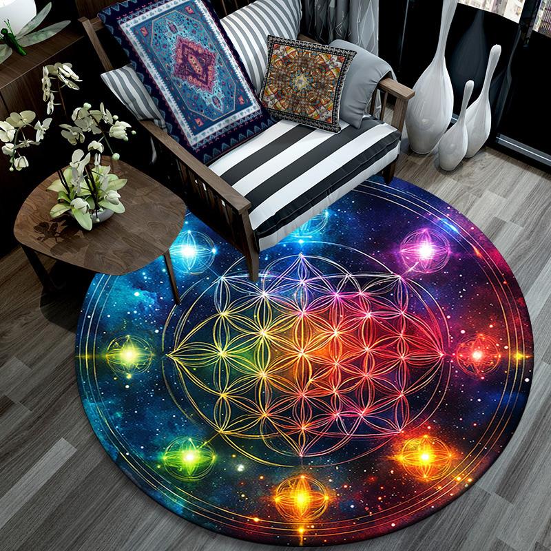 Chakra Round Area Rug,Carpet Rug for Living Room Bedroom Sofa Playroom Decor,Non-slip Floor Mat