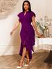 Women Luxury Guest Wedding Party Dresses Elegant V Neck Short Ruffles Sleeves Irregular Slit Bodycon Slim Classy Fashion Gowns
