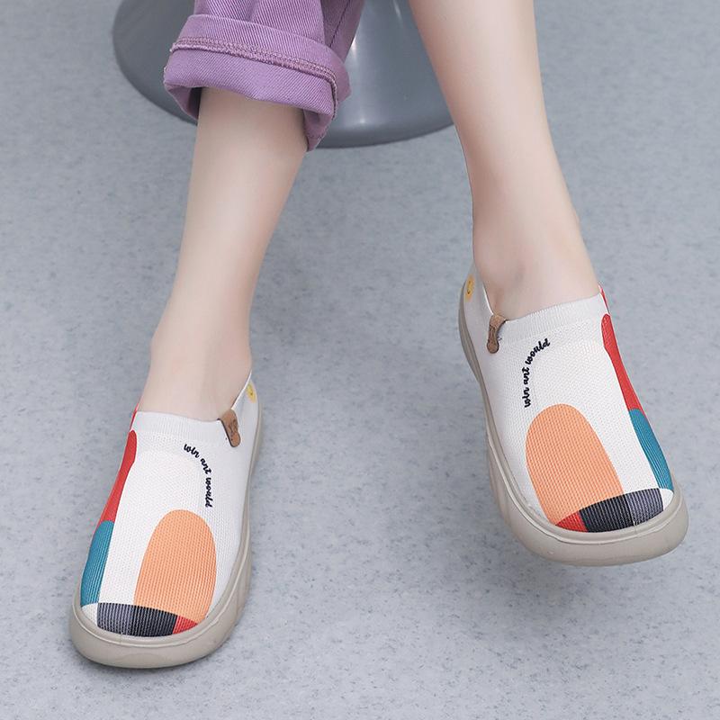 Spring and Autumn New Cloth Shoes Trend Painted Casual Single Shoes Soft Sole Soft Surface Fly Woven Thick Sole One Pedal Women's Shoes