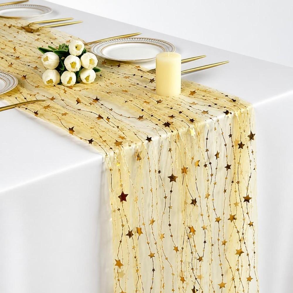 75*300CM Embroidered Table Runner Polyester Material Retro Style Tulle Table Decor Semi-Transparent Gauze Embroidery Design