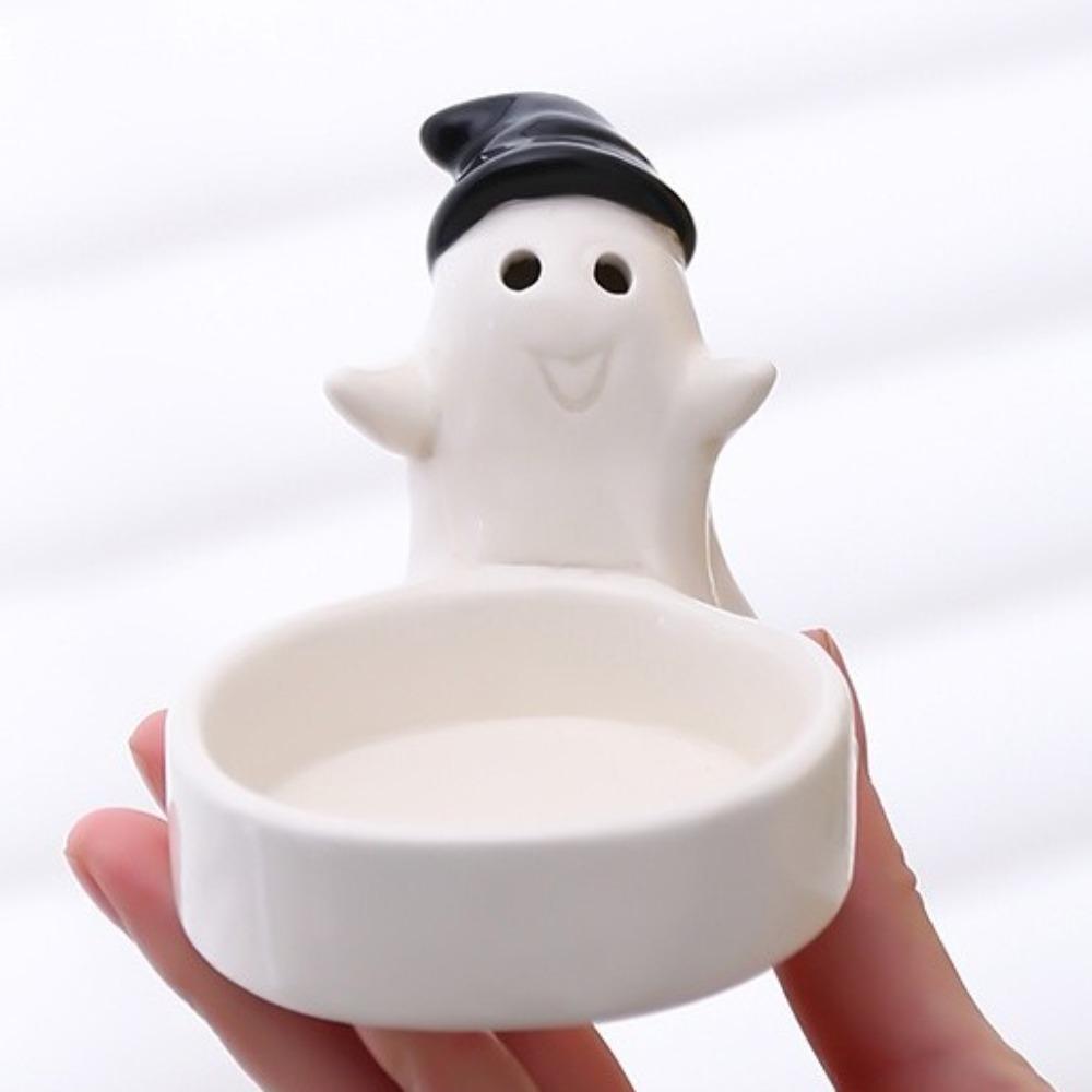 Sturdy Ceramic Ghost Candlestick Cartoon Ghost Cute Candle Holder Non-slip Halloween Candlestick Halloween Decoration