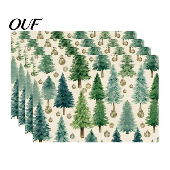 Dining Table Mat 4Pcs Christmas Linen Placemat Set, Cartoon Snowman Gingerbread Gnome Durable Mats Mat, Heat Resistant Place for Holiday Party