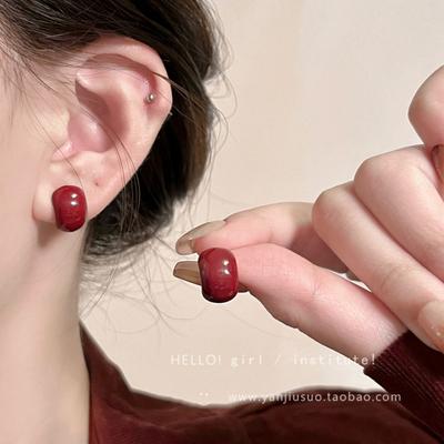 New Year Hot Ankela Red Drip Glaze Ear Clips, High-Grade Autumn Winter Non-Pierced Temperament Earrings