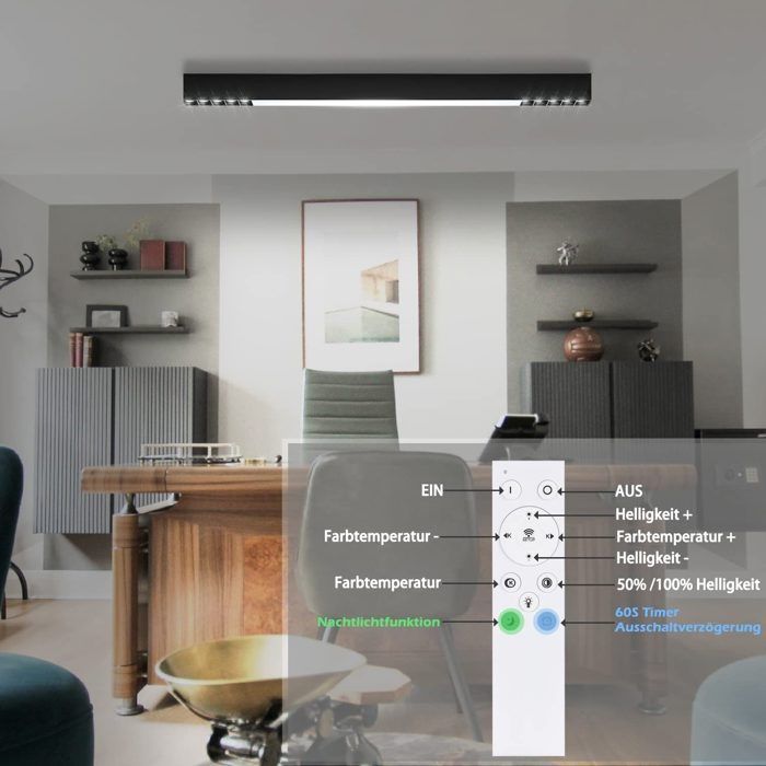Plafonnier LED - NETTLIFE - 80 cm 25W - Dimmable - Télécommande - Noir métal
