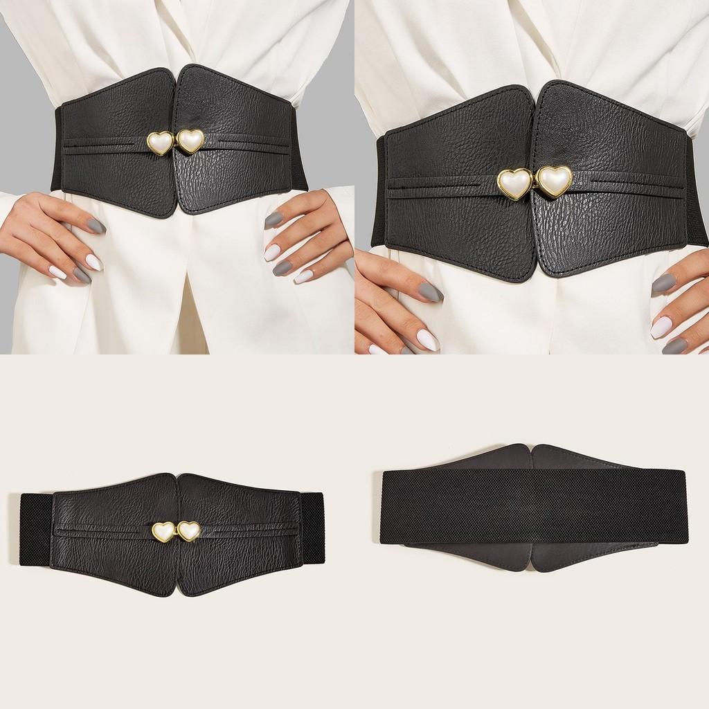 Shaped Minimally Heart Buckle Decoration Women Elasticity Wide Waist Belt