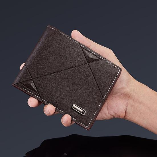 Men Wallet Faux Leather Geometric Pattern Thin Large Capacity Foldable Portable Multi Pockets Wear-resistant Solid Color Card Holder Changes
