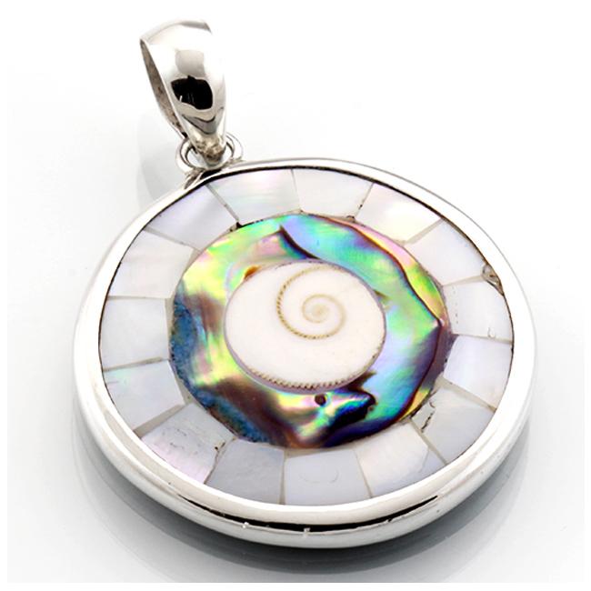 Les Trésors De Lily [R4549] - Artisanal Silver Pendant 'Wisdom' Turquoise Aged Silver Mother-of-pearl - 28 Mm (St. LUCIA)