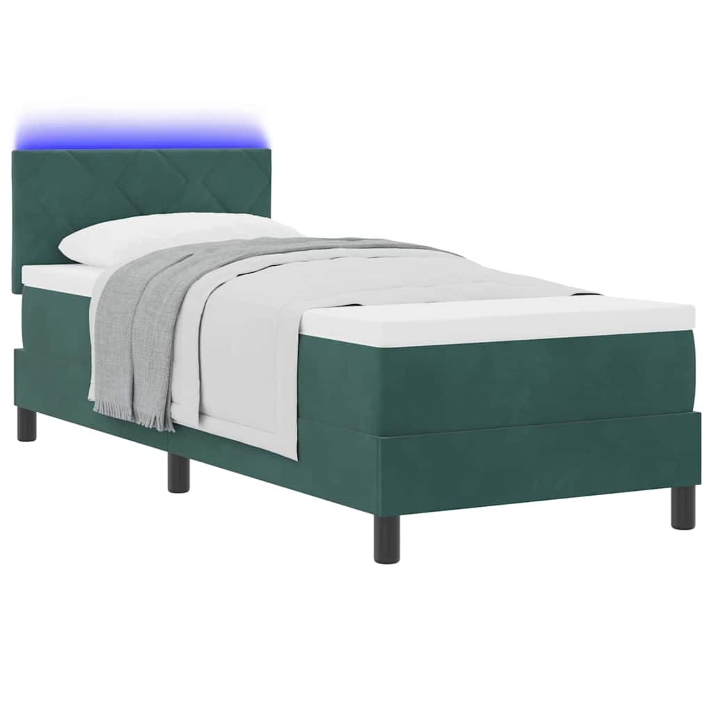 LED Box Spring Bed with Mattress Dark Green 80 X 200 Cm Velvet