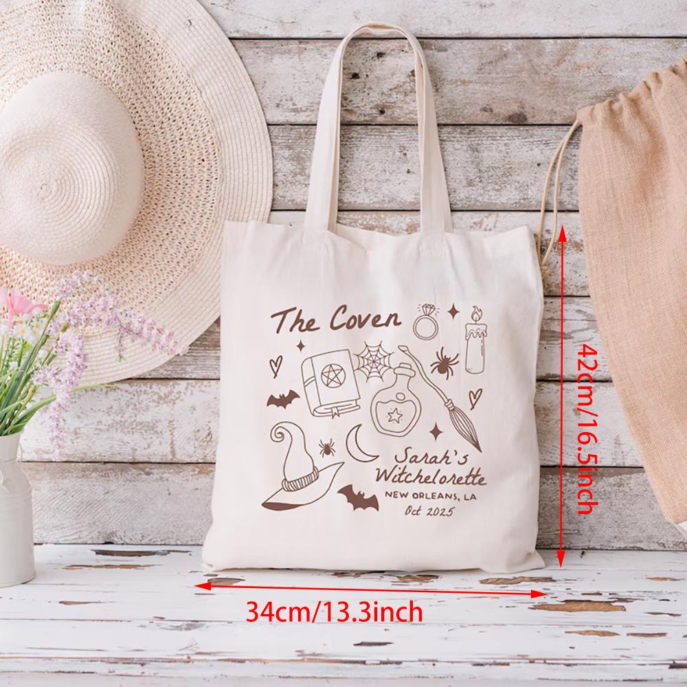 Custom Coven Bachelorette Tote Bag Witchy Bach Party Decor Supplies Spooky Bach Tote Halloween Gothic Witch Bridal Party Bag