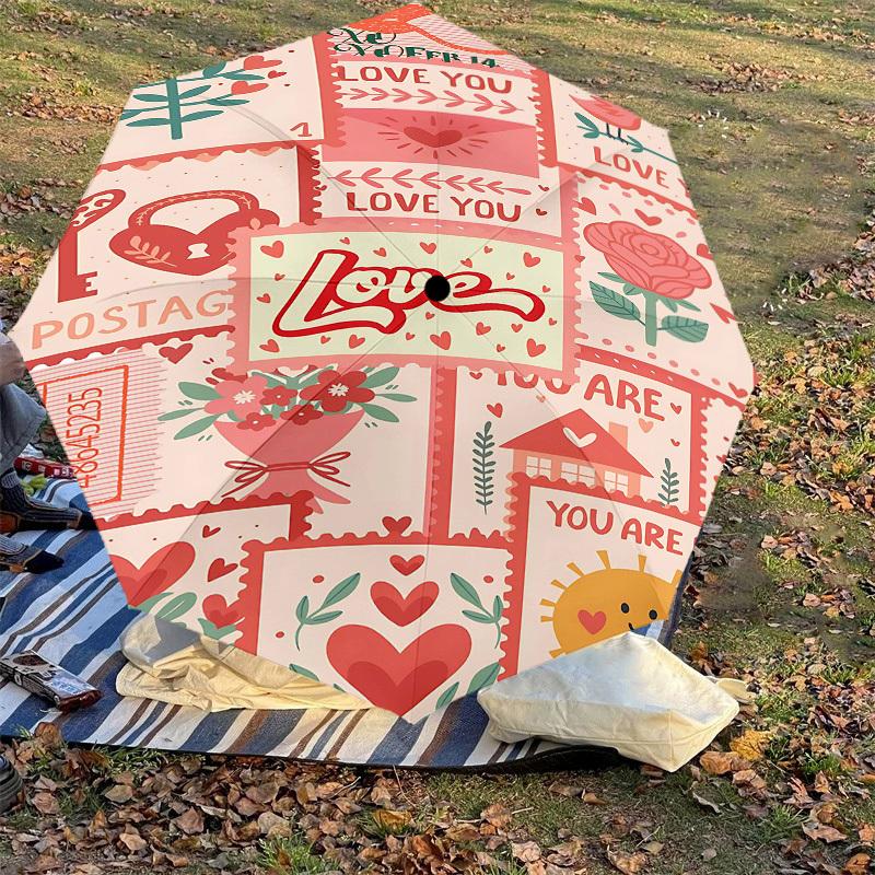 1pc Love Sunshine Automatic Open/Close Umbrella Compact Folding Umbrella with 8-Rib Shaft for Women/Men, Portable Travel Umbrella,1159S