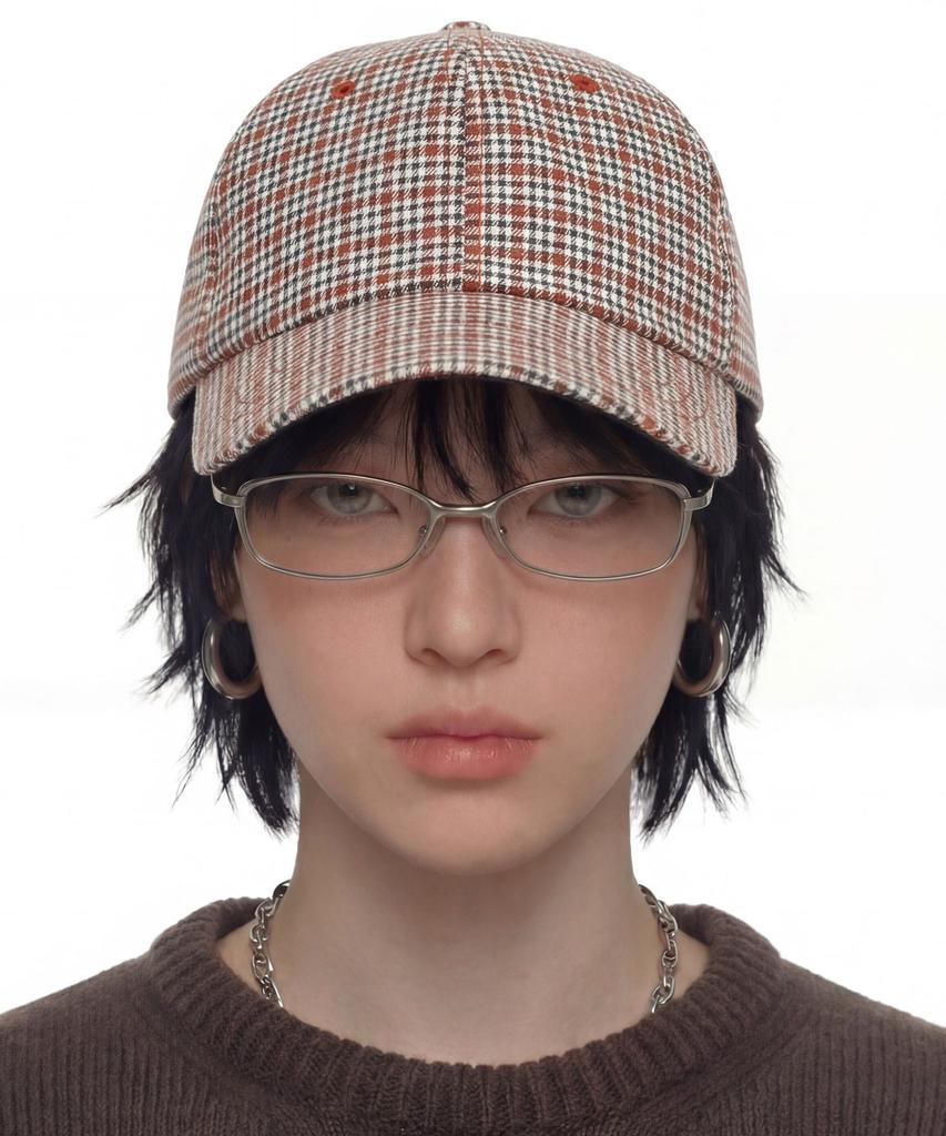 Eondeokeonteulol Check Pattern Ball Cap Pop Hound / Authentic Bb / Orange Check