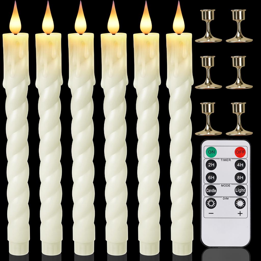 Pack of 6 LED Flameless Taper Candles Battery Operated Flickering Window Candle for Christmas Wedding Church Decor Party Supplie