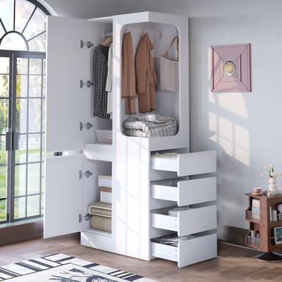 Kleiderschrank 70 x 40 x 170 cm, mit Schubladen und Staufächern, Offener Kleiderbereich, Einzeltür, Weiß