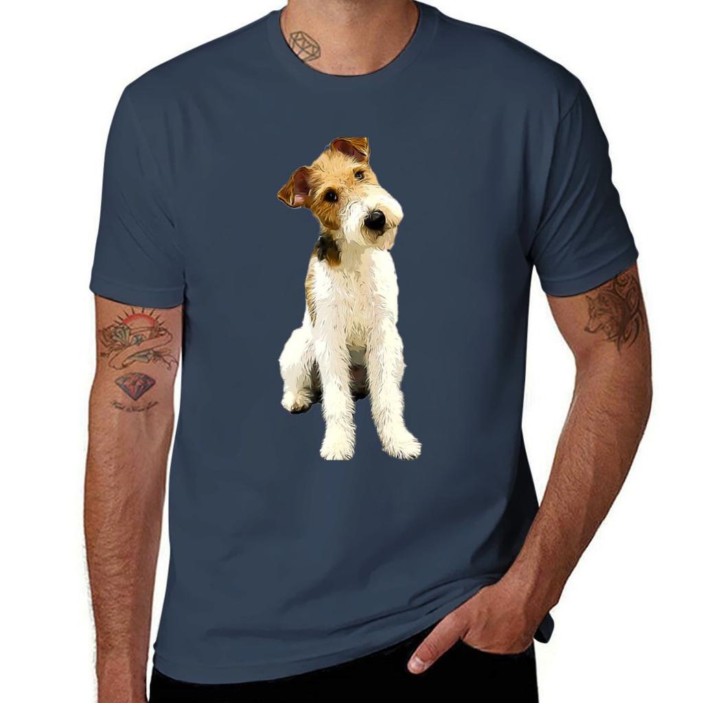 T-shirt con Testa Inclinata del Fox Terrier a Pelo Duro Maglietta Comoda a Maniche Corte per Allenamento