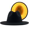 Woolen Top Hat European and American Fashion Black and Yellow Color Matching Hat Women's Flat-brimmed Jazz Hat CM
