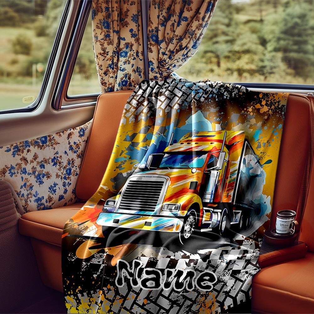 Truck Artwork With Vibrant Colors And Bold Design Blanketcustomize Your Name Lightweight Comfortable And Stylish Blanket For Travel Bed Home Chair