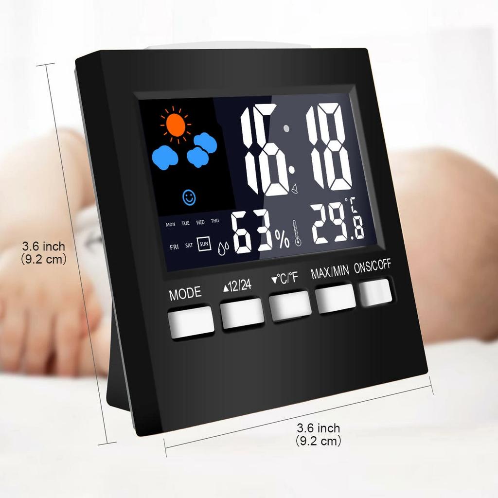Digital Alarm Clocks LCD Temperature Humidity Weather Station Display Table Clock