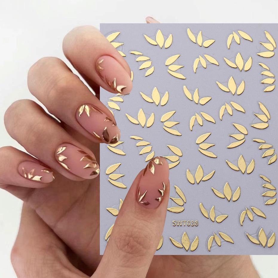 1 Sheet Metallic Leaf Design Nail Art Stickers Golden Pattern Spring Petal Nail Art Decals For Nail Art Decoration
