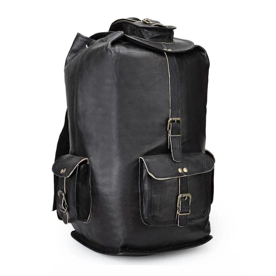 Genuine Black Leather Large Men's Vintage Backpack Travel Rucksack Gym Bag