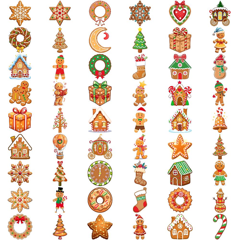 54pcs Temporary Tattoo Candy Cane Temporary Tattoo Stickers Gingerbread Man Christmas Tree Cartoon For Cheeks