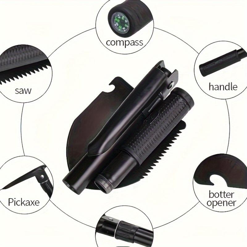 1 Stück 7-in-1-Überlebensschaufel aus Eisen zum Zusammenklappen mit Kompass, multifunktionales Outdoor-Camping- und Wanderwerkzeug, unverzichtbar am Tag der Arbeit, kein Feuerstein/Magnesiumstab