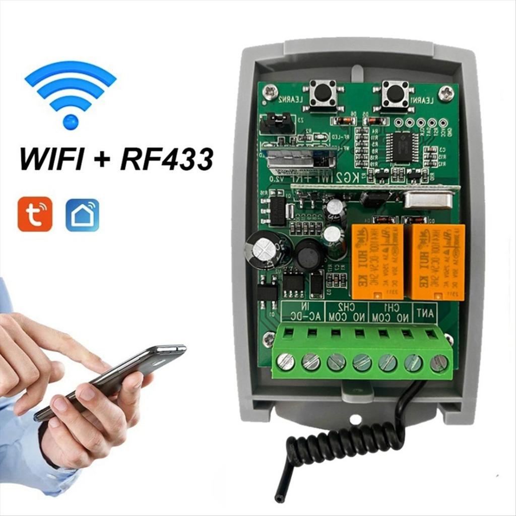 Tuya WIFI Smart Receiver 2CH 7-32V Garage Door Remote Control Opener Controller Rolling Code 433Mhz Transmitter