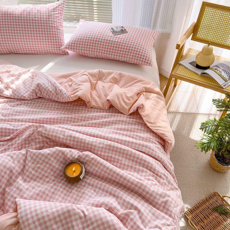 Green Plaid Quilt for Summer Japanese Style Soft Thin Air Conditioning Throw Single Double Machine Washable Breathable Blanket