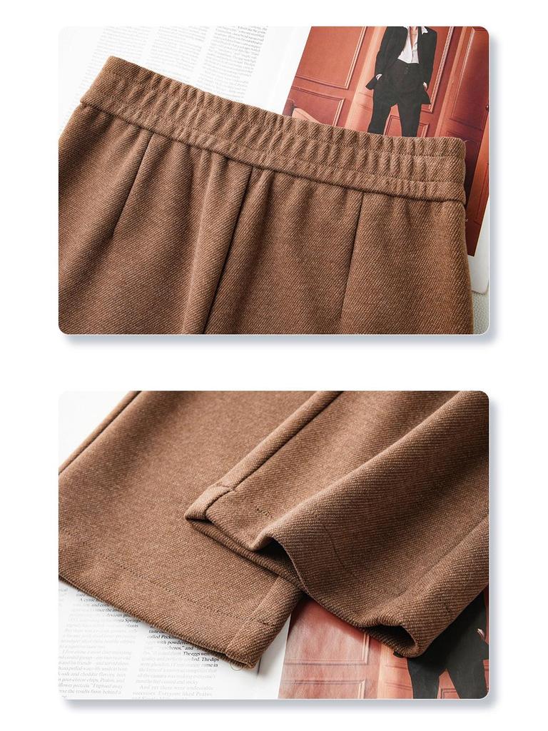 Women's 2024 Khaki Wool Blend Loose Fit Slimming Wide Leg Pants for Autumn and Winter