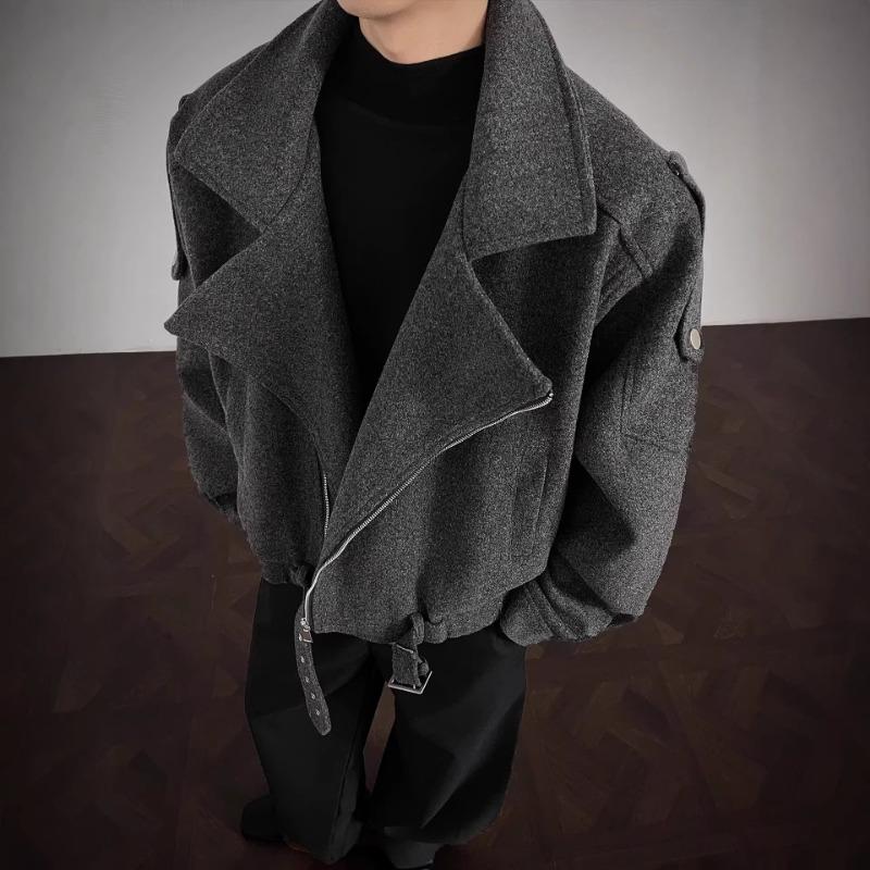 Giacca Casual Corta da Uomo in Lana Grigia Monocolore con Vita Stretta Capospalla Invernale