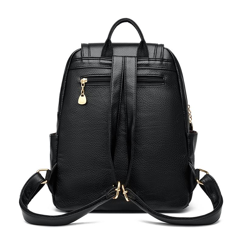 Myk Ryggsekk i Skinn Dame Ryggsekk med Stor Kapasitet Student Skolesekk