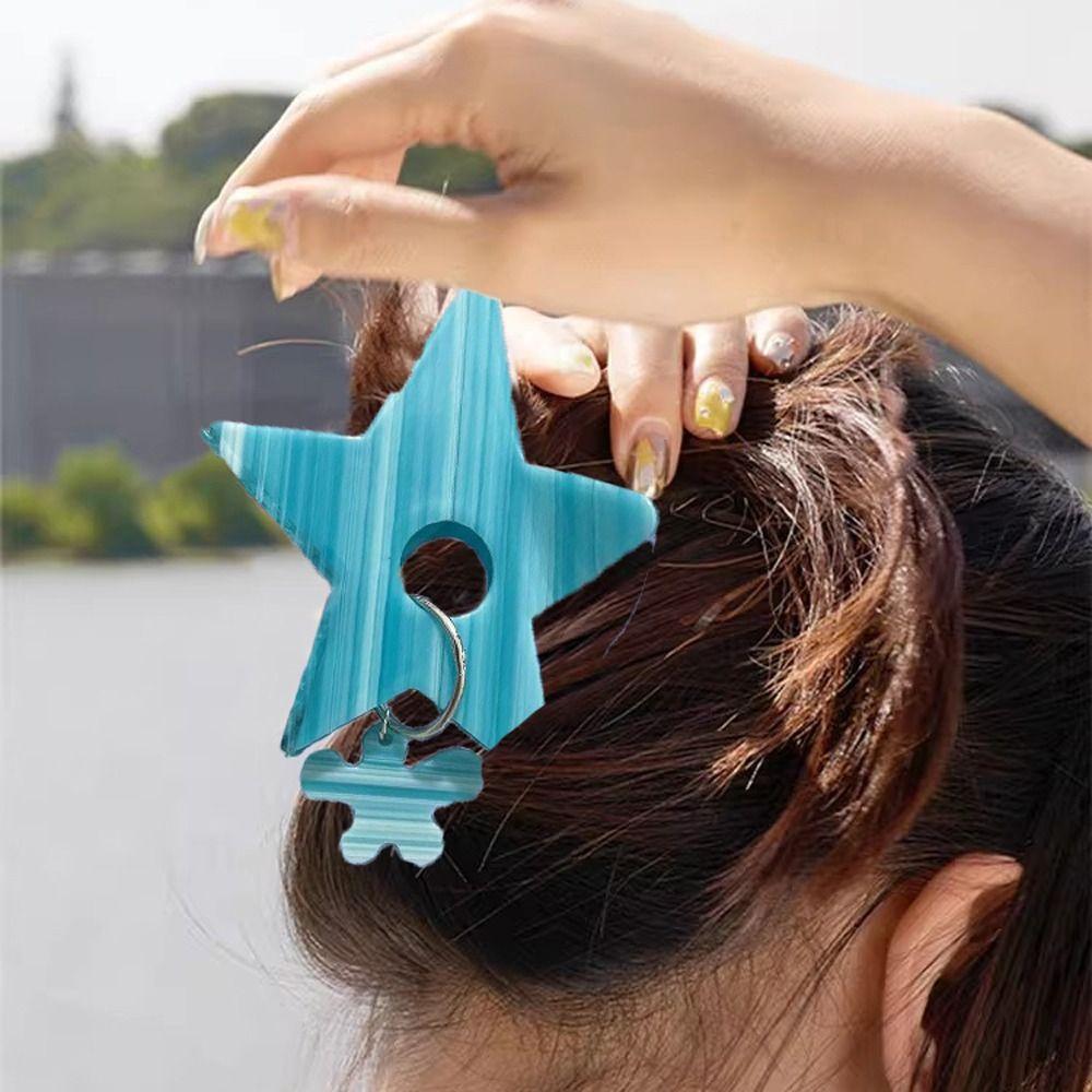 

Alien Pentagram Star Shark Clip Flower Pendant Marble Grain Hair Clip Wash Face