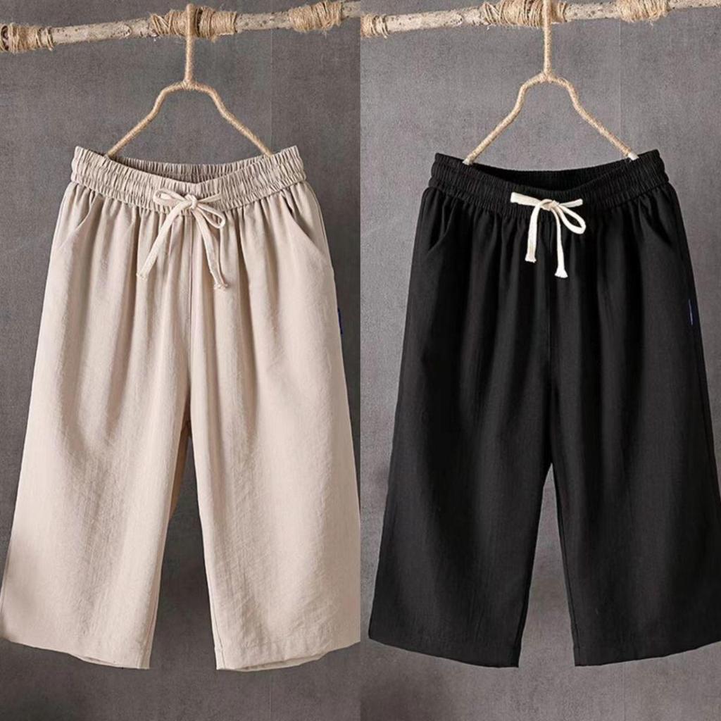 Women's Summer Cotton-Linen Loose Wide-Leg Crop Pants 216 - Plus Size