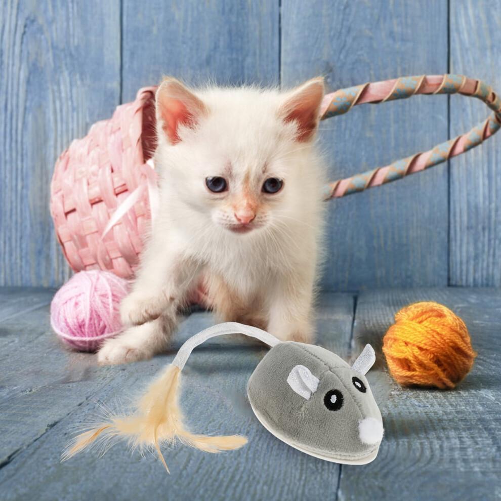 Qenwkxz Cat Interactive Mouse Toy, Compatible with USB Rechargeable, Automatic Random Moving Teaser with Feather Tail for Kitten Pets