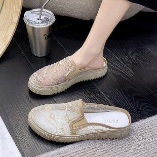 

Half slippers female external wear summer hundred lazy Baotou sandal drag thick bottom fisherman shoes 40 абрикосовий