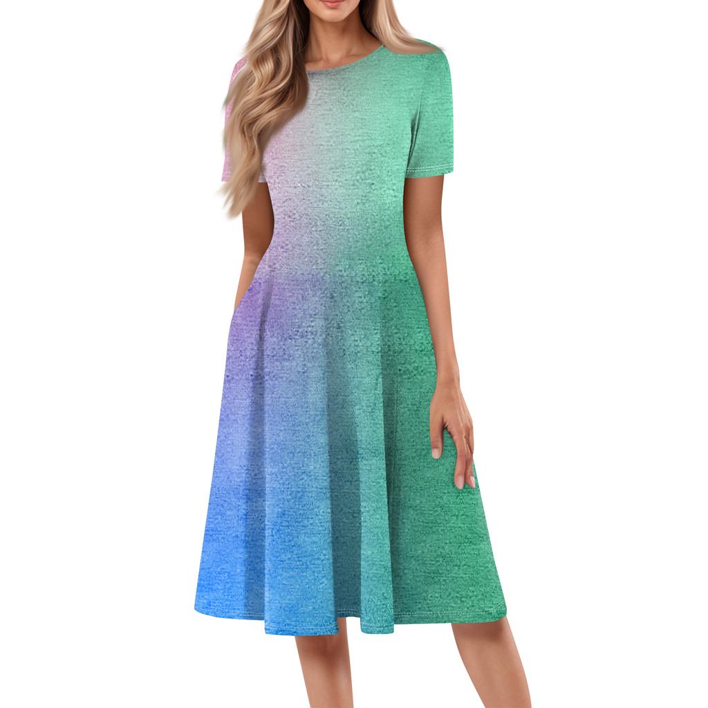 Women Casual Printed Round Neck Long Dress