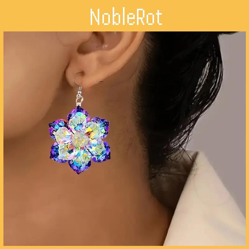 Season Artistic Winter Acrylic Earrings With Crystal Clear Snowflake And Leaf Patterns Women For