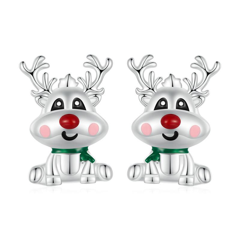 WOSTU 925 Sterling Silver Merry Xmas Gift Rainbow Star Earrings Crystal Gift Box Studs Christmas Pink Gingerbread Man Earring