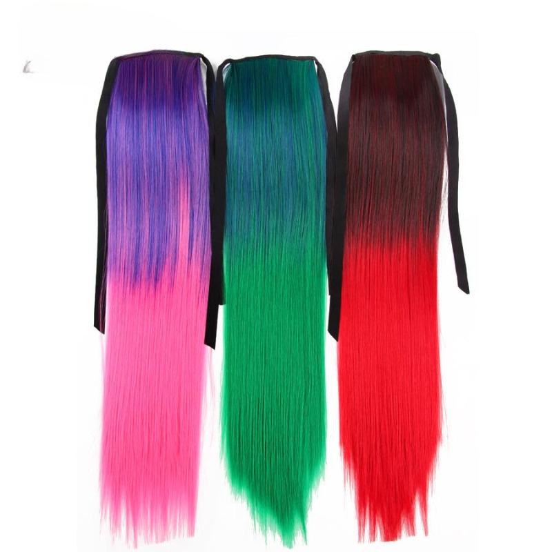 Synthetische Pferdeschwanz-Haarverlängerung, gerader Clip im Haarschwanz, falsche Haarteile für Frauen, schwarze Ombre-Rot-Frisur