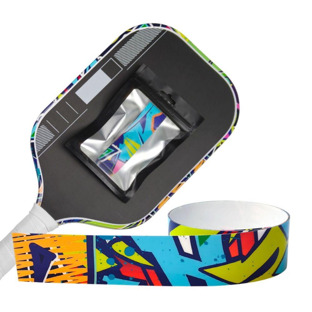 1PC Random Graffiti Pickleball Racket Edge Sticker Scratch-proof Anti-fall Paddle Head Edge Tape Shock Absorption Decor