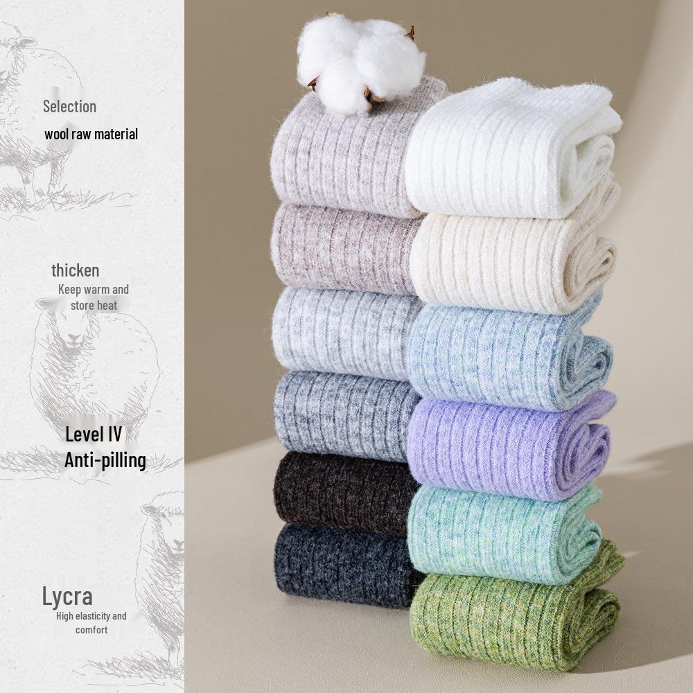 Shu'an Women's Mid-Calf Wool Socks: Antibacterial, Thick, Warm, Knit for Autumn/Winter