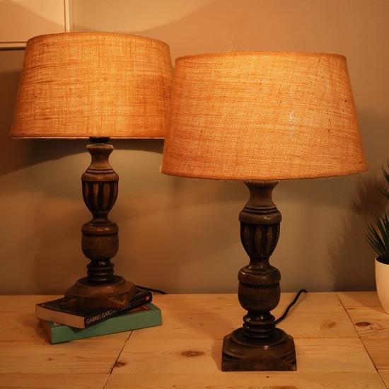 Set aus 2 Holz-Tischlampen 50 cm für Wohnzimmer Nachttisch mit Stoffschirm Nachtlampe für Schlafzimmer Arbeitszimmer Heimdeko E27 Lampenfassung